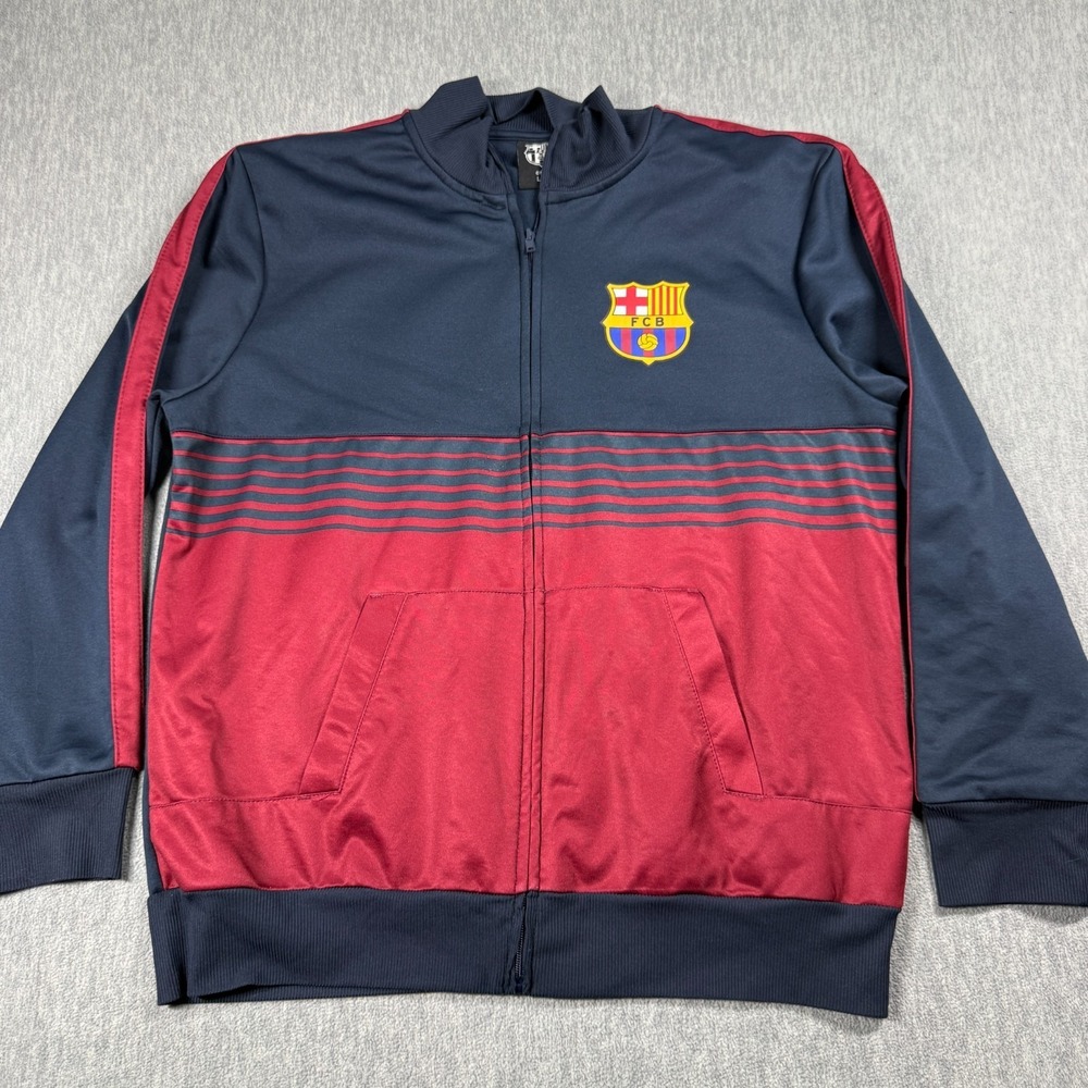 FCB Jacket Men L Blue Red Full Zip Track Jacket FC Barcelona Soccer Athletic